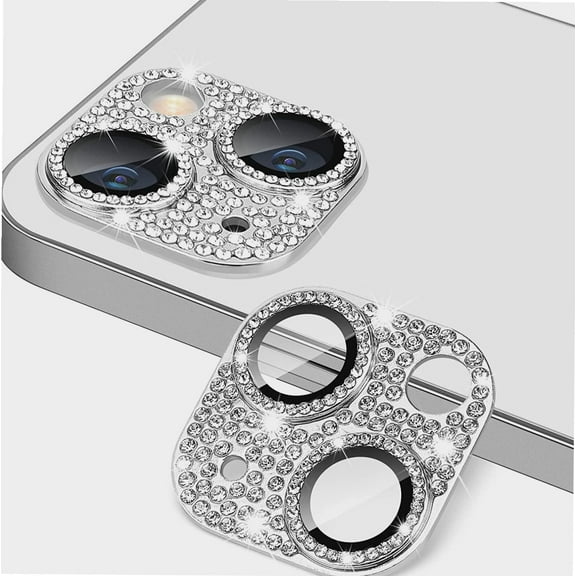 for iPhone 13 & iPhone 13 Mini Camera Lens Protector, Bling 3D Rhinestone Sparkle Diamond 9H Tempered Glass Camera Cover Anti Scratch Shockproof Metal Lens Screen Full Protective Cover