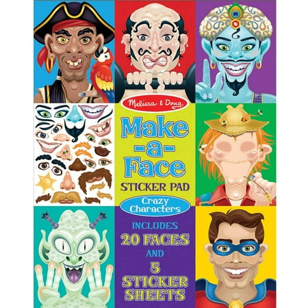 Melissa & Doug Make-a-Face Sticker Pad, Crazy Characters, 20 Faces, 5 Sticker Sheets