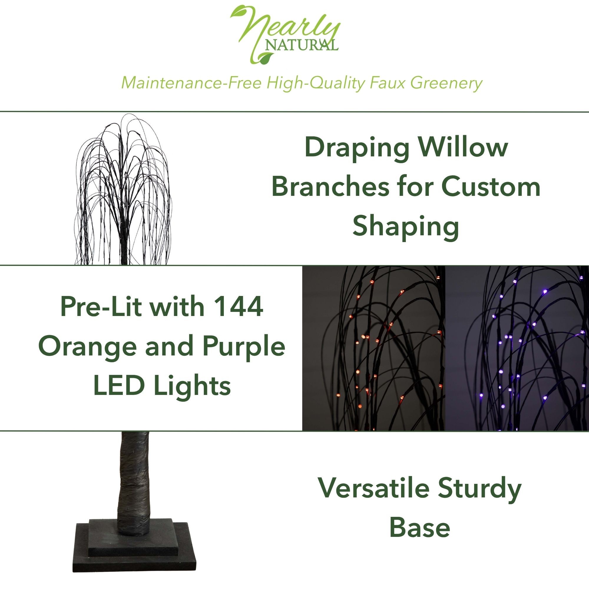 Nearly Natural 5ft. Pre-Lit Halloween Black Willow Artificial Fall Tree with 144 Orange and Purple LED Lights