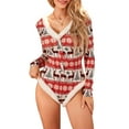 thumbnail image 1 of Gupgi Combinaison de Noël pour Femmes une Pièce Pyjama à Manches Longues Col en V Flocon de Neige Imprimé Élan, 1 of 9