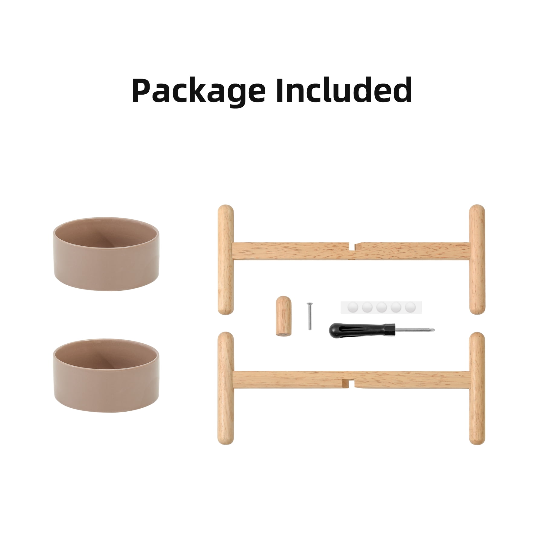 LarqeeWare Ceramic 6.1inch Raised Dog Bowl with Stand for Small and Medium Breed Dog Dish Pet Food and Water Bowl (Double Bowl with Stand - Brown Coffee, 28oz)