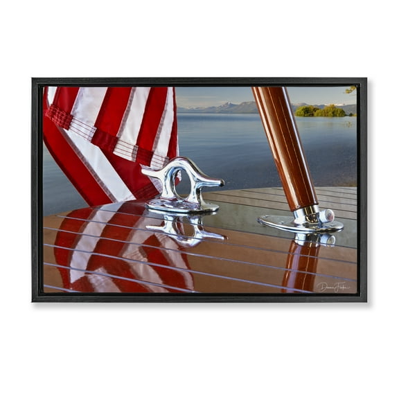 Stupell Industries Flag On Boat Hull Transportation Photography Black Floater Framed Canvas Art Print Wall Art, 25 x 17