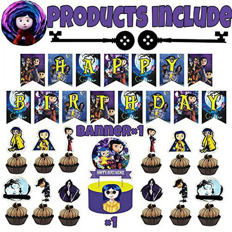Coraline Birthday Party Supplies, Coraline Party Decorations,Coraline Party  Theme Includes Coraline Balloons,Banner,Cake Toppers,Stickers for Kids