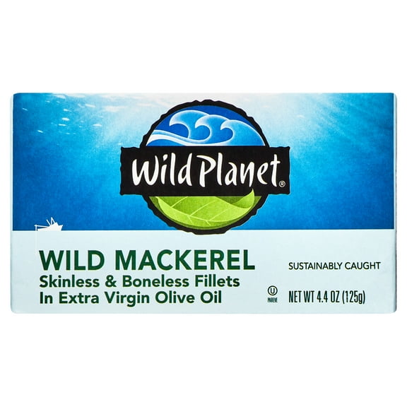 Wild Planet Wild Mackerel Skinless Boneless Fillets in Extra Virgin Olive Oil, 4.4 oz Can