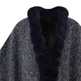 thumbnail image 5 of Ecqkame Women Sherpa Cape Shawl Fleece Lined Faux Fur Trim Open Front Warm Coats Loose Poncho Winter Casual Outerwear Navy Free Size, 5 of 5