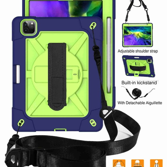 Dteck Case For iPad Pro 11 2nd Gen 2020 & 1st Gen 2018, Heavy Duty Rugged Drop Proof Shockproof Hybrid Armor Case with Stand Pencil Holder Hand Strap Shoulder Strap, Navy Olivine