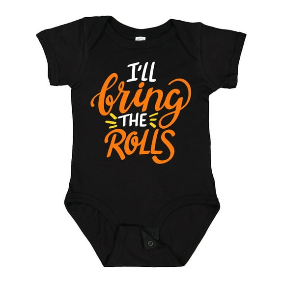 Inktastic Thanksgiving I'll Bring the Rolls in Orange Boys or Girls Baby Bodysuit