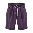 thumbnail image 4 of YUGYXL Womens Plus Size Bermuda Pants Elastic Waist Loose Comfy Knee Length Shorts Drawstring Summer Business Shorts Purple XXXXL, 4 of 4