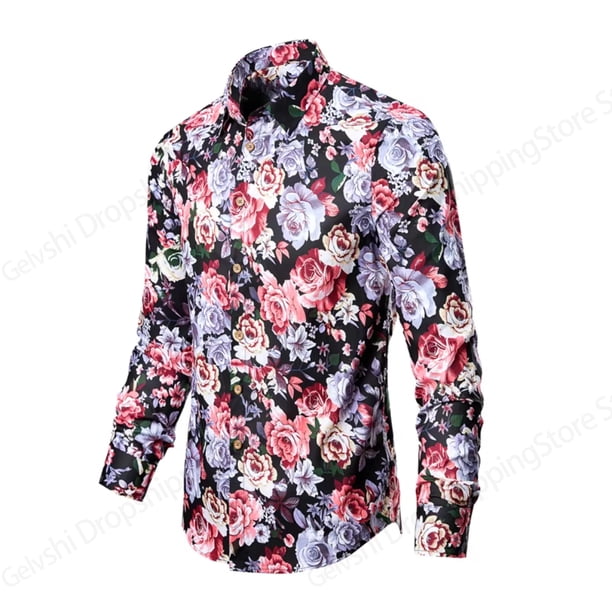 Camisas hawaianas con flores y plantas, camisas de fiesta con flores, camisas de moda para hombres y mujeres, blusas de playa de verano de manga larga, ropa para hombres Voion