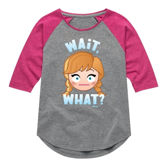 Disney Emoji - Wait What Anna - Toddler And Youth Girls Raglan Graphic T-Shirt
