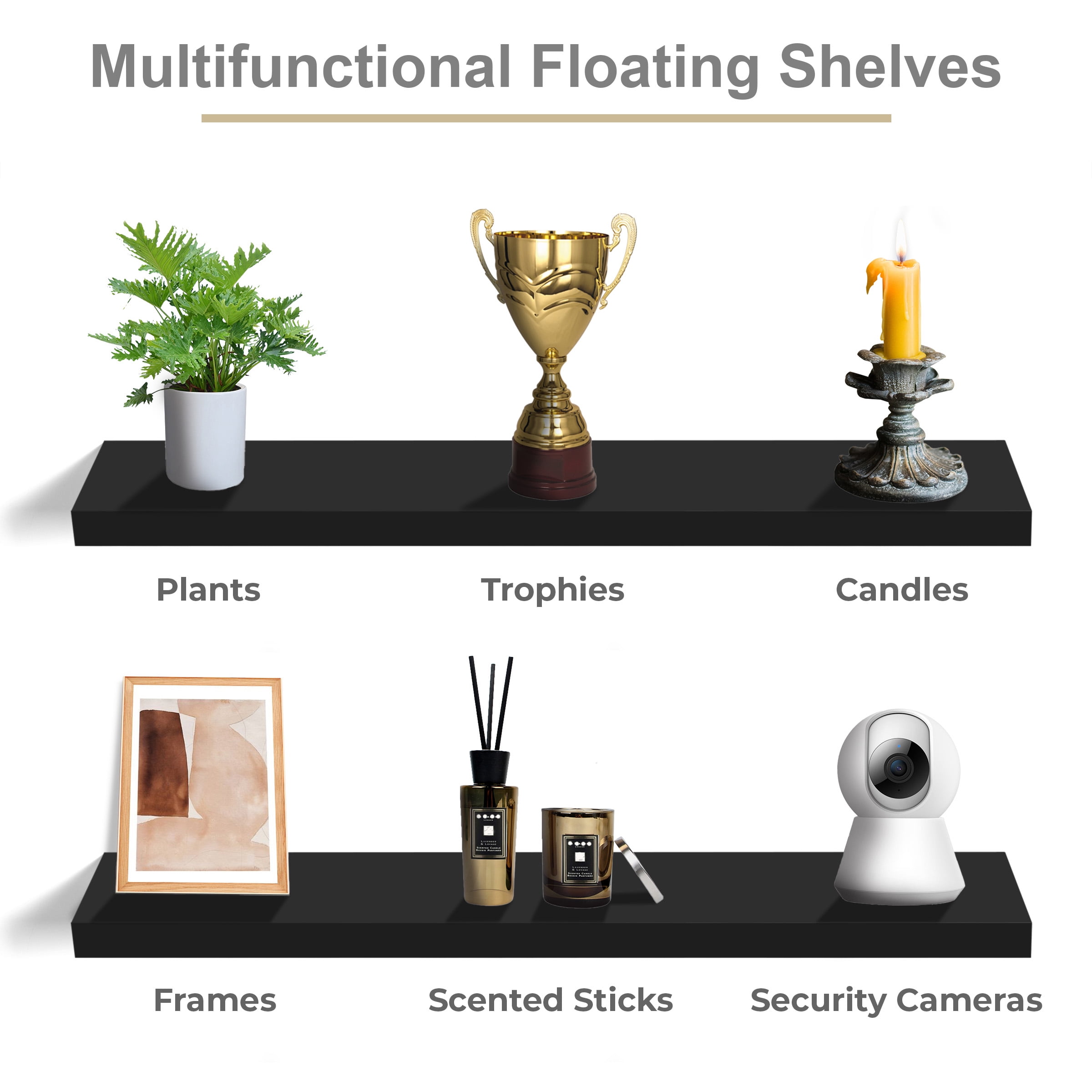 Sorbus 3-Pack 35"x9" Floating Wall Shelves for Bedroom, Kitchen, Bathroom, Home Décor, Black