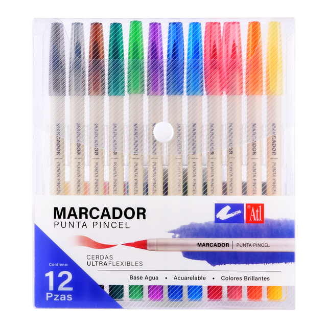 Set Con 12 Marcadores Punta Pincel Ultra Flexible Atl multicolor