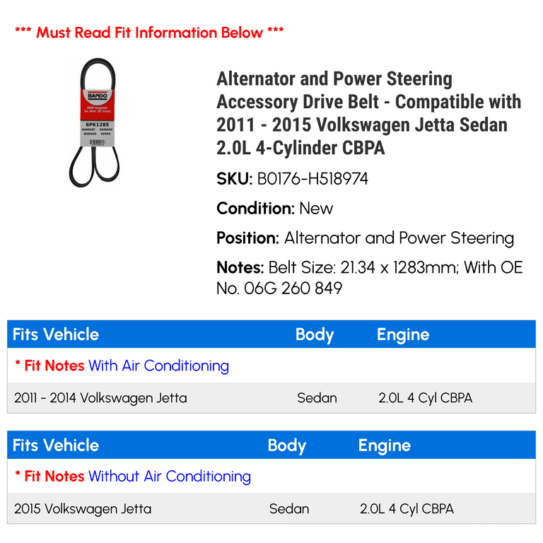 A-Premium Serpentine Belt For Volkswagen & BMW - Jetta, Golf, Taos, 320i, 328i, X1 & More