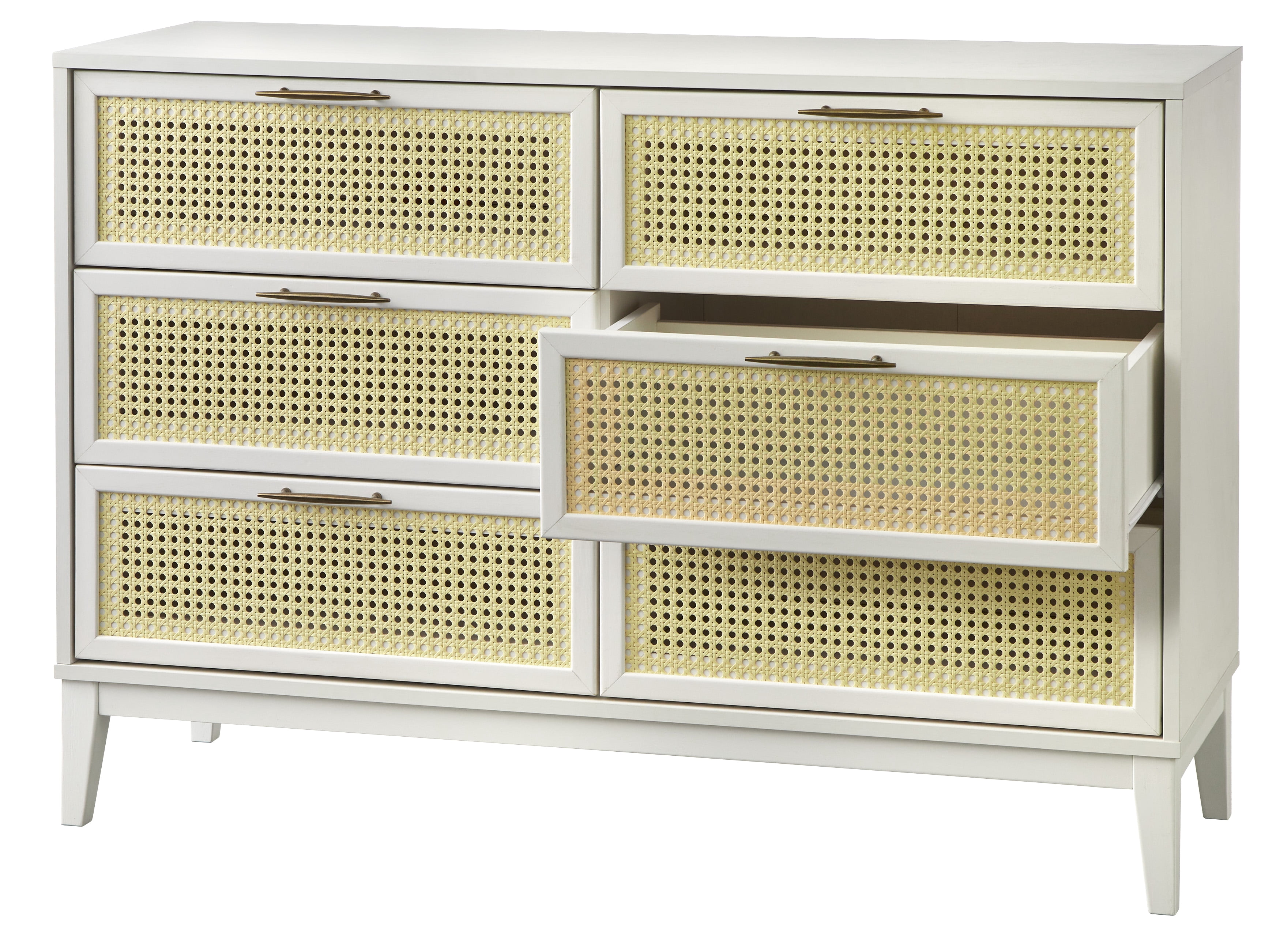 TMS Watson 6-Drawer Dresser with Natural Cane Drawer Fronts, White