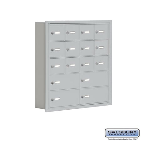 Salsbury Industries 19055-16ARK Cell Phone Storage Locker - 5 Door High Unit (5 Inch Deep Compartments) - 12 A Doors and 4 B Doors - Aluminum - Recessed Mounted - Master Keyed Locks