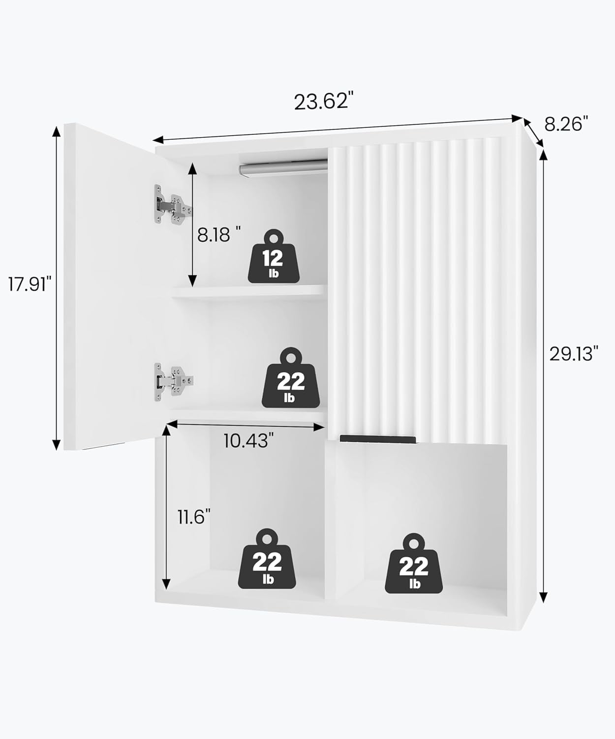 NEW Decorative Wall Cabinet with Motion Sensor LED and Adjustable Shelf for Bathroom ,Kitchen,Study (White)