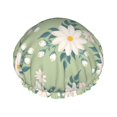 thumbnail image 1 of YFYANG Bonnet de Douche Double Imperméable pour Femmes, Motif Floral Vert Réutilisable pour Tous Types et Tailles de Cheveux, 1 of 6