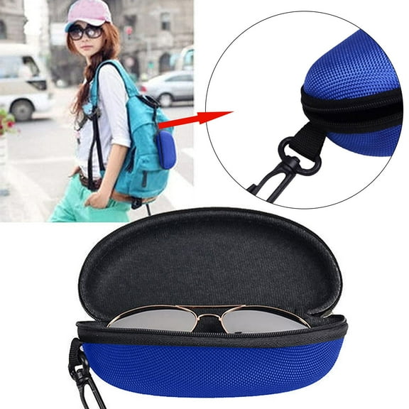 Zipper Glasses Case with Carabiner,Portable Zipper Soft Case For Glasses,Unisex Sunglasses Case,Large Waterproof Eyeglasses Case,Eyeglass Protector with Hook,Travel Glasses Pouch,Blue,6.69x3.15x2.36"