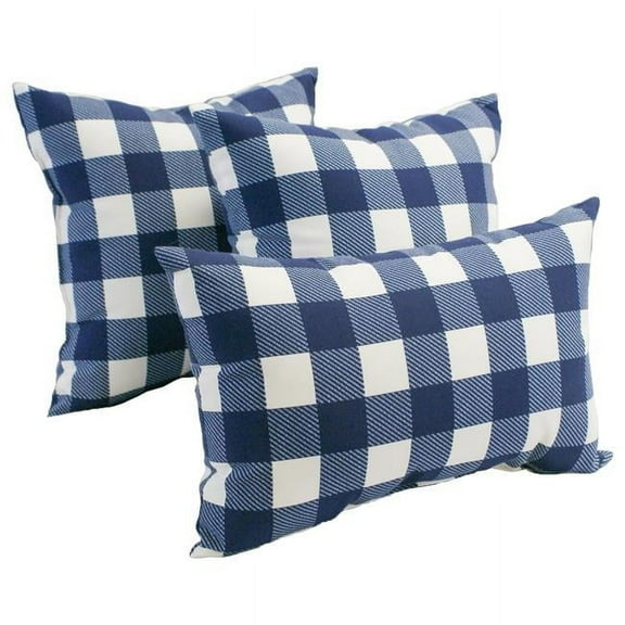 Blazing Needles 9917-S3-CO-JO18-15 Spun Polyester Outdoor Throw Pillows, Blue Plaid - Set of 3