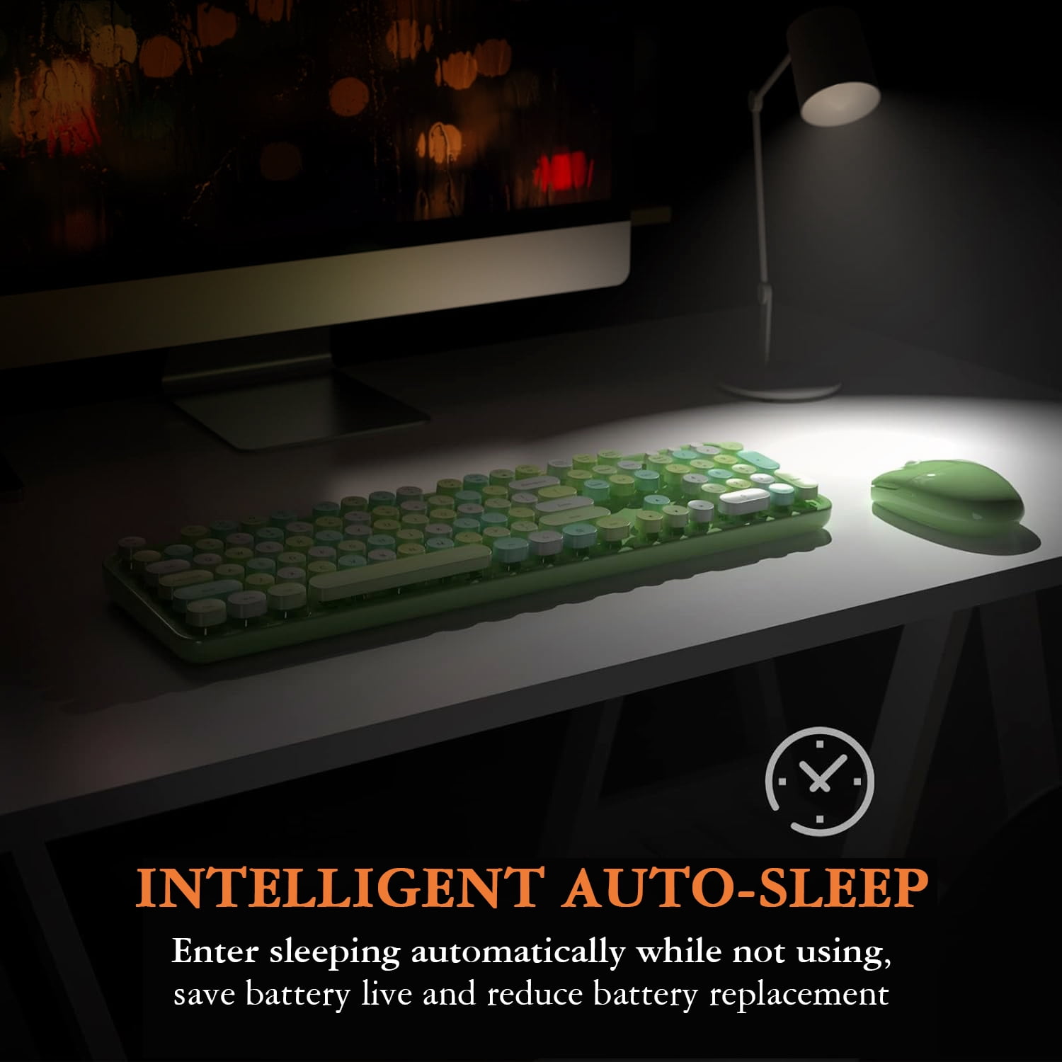 MOFII Wireless Keyboard and Mouse Combo 2.4GHz Retro Full-Size Keyboard with Number Pad and Cute Wireless Mouse for PC Desktop Laptop Mac Windows (Green)