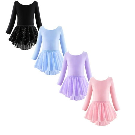 LUOGENLI 2 Pack Long Sleeve Ballet Skirted Leotards Dance Dresses Tutu Outfit for Ballerina Toddler Girls Fourth of July Dresses for Girls 8-10 Black 130