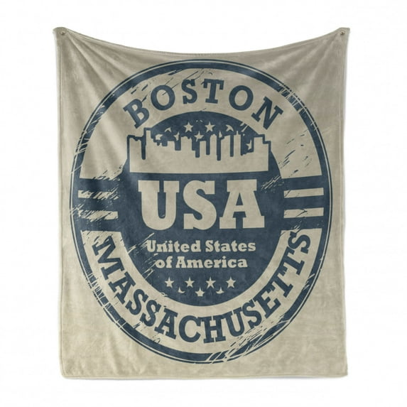 Boston Soft Flannel Fleece Throw Blanket, Passport Stamp Inspired Grungy of USA Massachusetts with Stars, Cozy Plush for Indoor and Outdoor Use, 50" x 60", Cadet Blue and Dimgrey, by Ambesonne