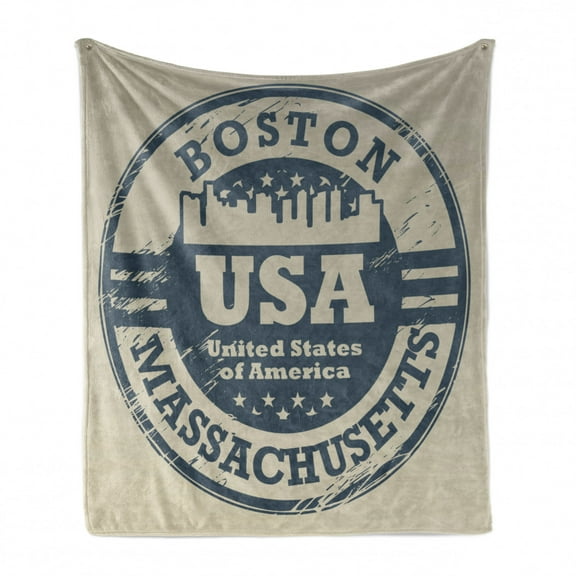 Boston Soft Flannel Fleece Throw Blanket, Passport Stamp Inspired Grungy of USA Massachusetts with Stars, Cozy Plush for Indoor and Outdoor Use, 50" x 60", Cadet Blue and Dimgrey, by Ambesonne