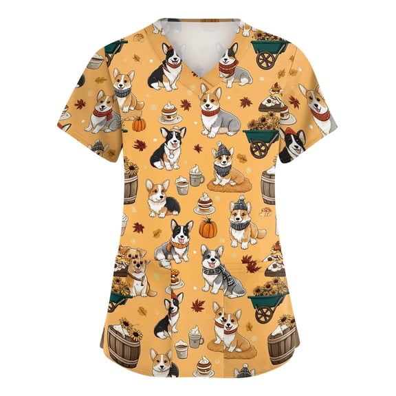Print Scrubs for Women Nurse Vet Pediatric with Design Fit Plus Size Scrub Tops 2026 Spring Summer Scrub Shirts