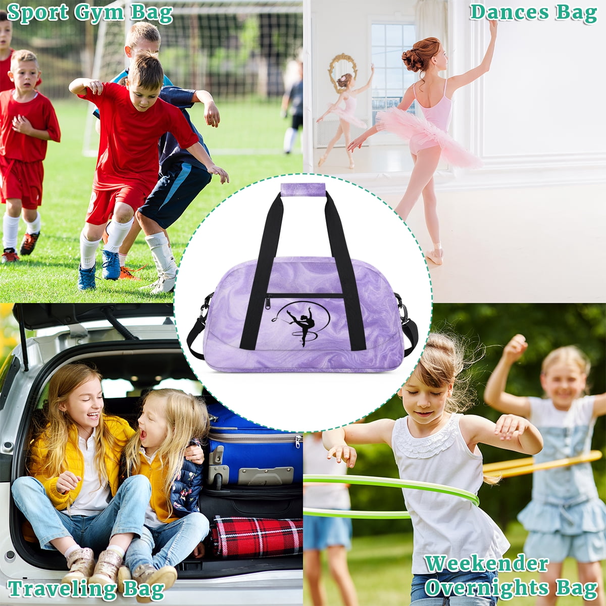 Qzjjjmy Dance Gymnastics Bag for Girls Kids Sports Duffle Bag Ballet Bag Travel Bag