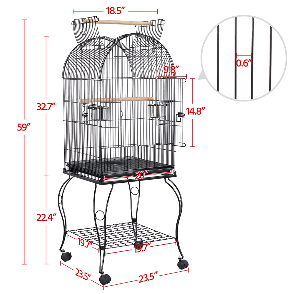 Yaheetech 64inch Height Open Top Bird Cage Metal Parrot Cage w/Detachable Rolling Stand for Medium Small Parrot Parakeet Birds 