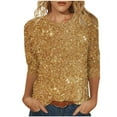 thumbnail image 2 of Elvqul Plus Size Blouses for Women Yellow Crew Neck Tops Fashion Pullover Sequin Print Tshirts 3/4 Sleeve Blouses, 2 of 5