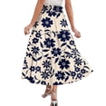 thumbnail image 4 of Long Skirt for Women Floral Print Pleated Flowy Maxi Skirts Casual Drawstring High Waisted A Line Skirts Women Clothing, 4 of 6