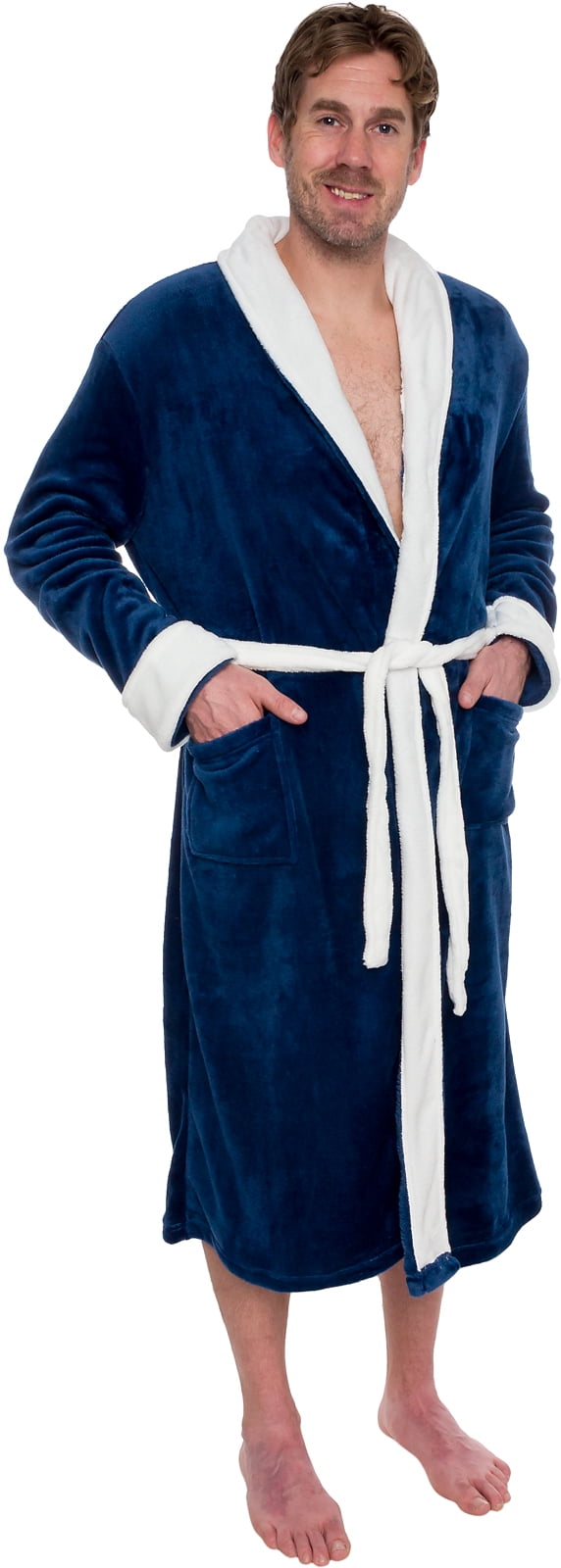 Mens Two Tone Plush Shawl Collar Kimono Bathrobe Robe - Walmart.com