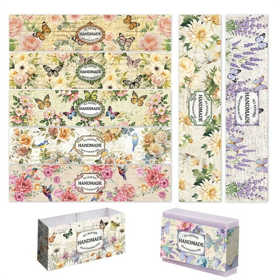 1Set 90Pcs 9 Styles Soap Paper Tag Paper Soap Wrappers Rectangle for Soap Packaging Flower 210x50mm 10pcs/style