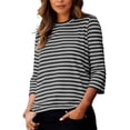 thumbnail image 3 of zbxnLI Womens Crew Neck T Shirts Trendy Striped 3/4 Sleeve Shirt Top for Women Comfort Spring Summer Tops, 3 of 5