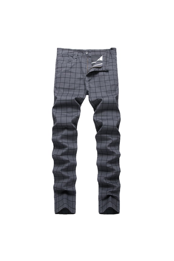 Men's Fashionable Striped Plaid Casual Trousers High Elastic Large Size Slim Formal Trousers Cotton Trousers Full Lengrh Pants for Gym Workout Athletic Training