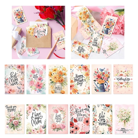 12pc Mother's Day Cards with Envelopes - Floral Blank Thick Paper for DIY Handwritten Notes, Thank You Cards for Mom, Wife, Grandma, Bridal Shower Gifts Valentines Day Gifts Valentines Day Card