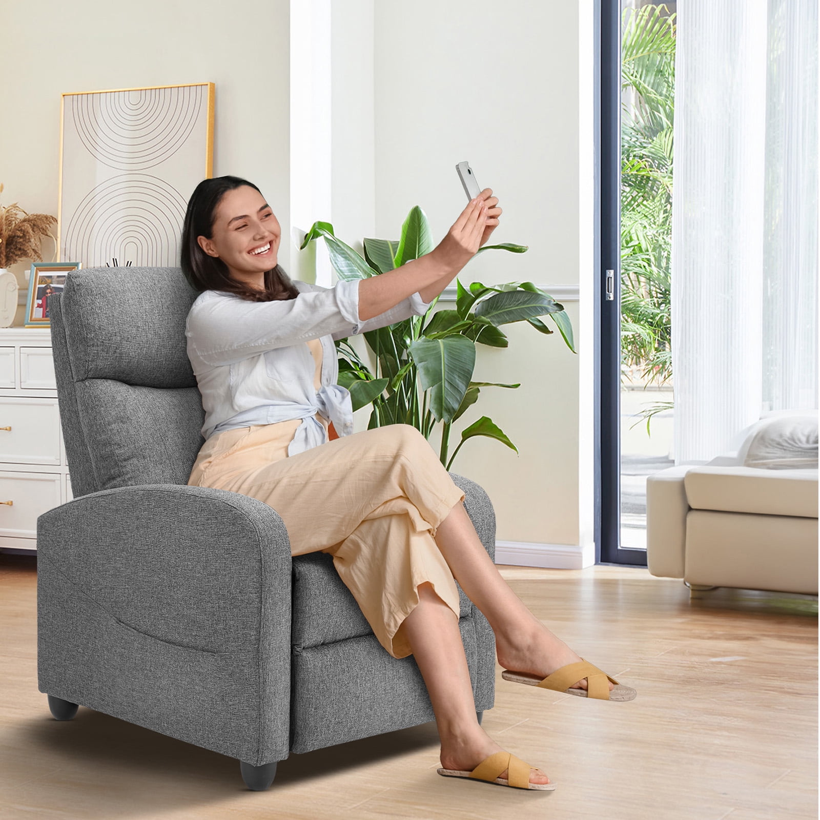 JIOABL Recliner Sofa, Adjustable Comfort Footrest for Living Room, Lounge, Bedroom, Gray