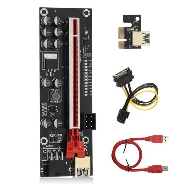 Shengyu PCI-E Adapter Card 1x to 16x Converter 10 Solid Capacitors 6pin PCI- Extender Miner Motherboard Accessory 1Set