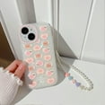thumbnail image 2 of Funda compatible con iPhone 14, diseño de oso de amor con corazón, color melocotón, con cordón de cuentas para mujeres y niñas, carcasa protectora completa de TPU suave con diseño de concha para, 2 of 8
