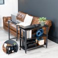 thumbnail image 2 of VIVO Black Swivel Out Sofa Table, Mobile Laptop Desk Cart with 3-Tier Shelving, 2 of 8
