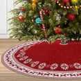thumbnail image 2 of Dremisland Christmas Tree Skirt Rustic Christmas Tree Mat with Snowflake Reindeer Red Knitted Xmas Tree Skirts Thick Knitted Xmas Holiday Decoration New Year Home Party Decorations (Red, 48inch/122cm), 2 of 6