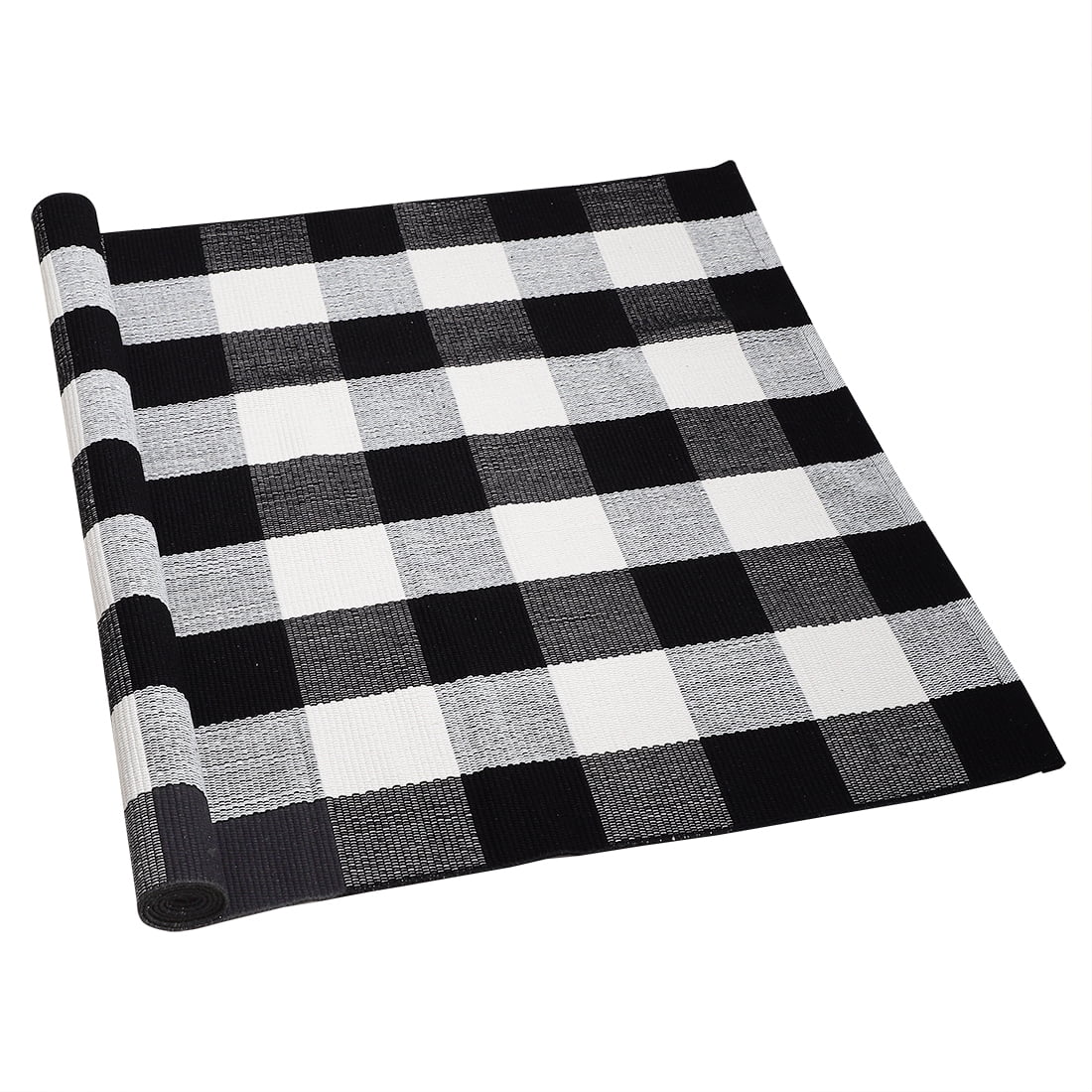 Washable Cotton Checkered Plaid Area Rugs for Indoor/Outdoor, White