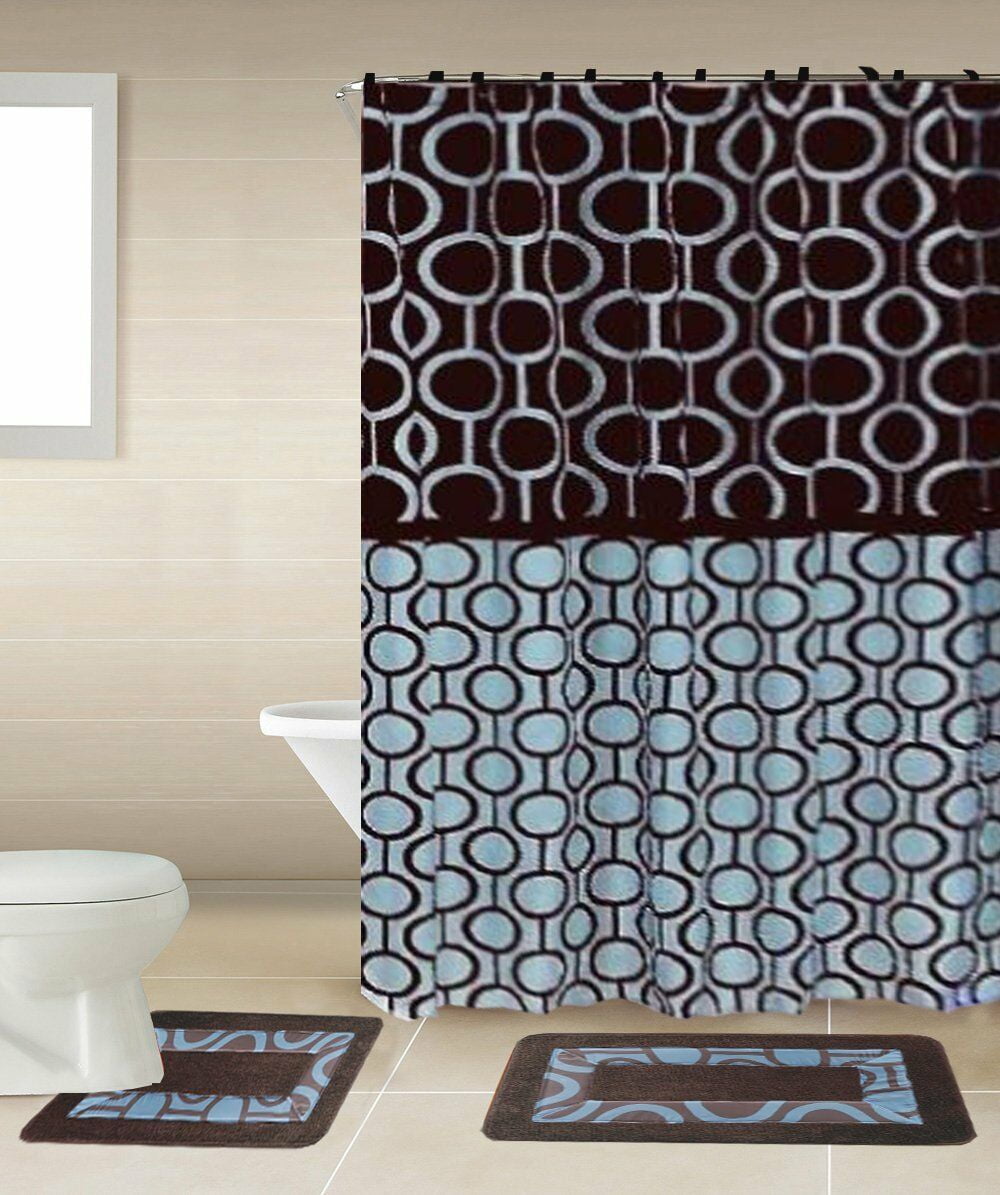 72/79"Bath Fabric Shower Curtain & Mat Rug &12Hook-The Color of Poker 2480 