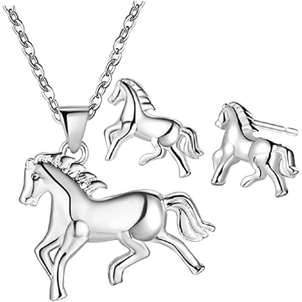Horse Necklace Earrings for Girls Dainty Horse Charm Pendant