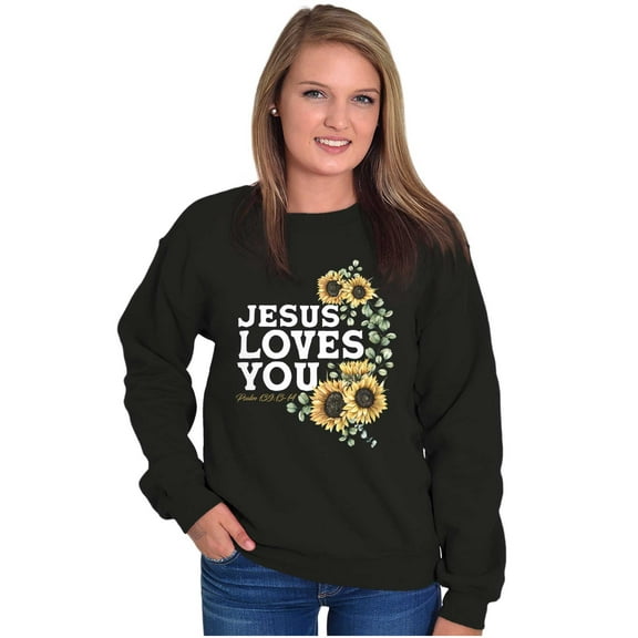 Christian Jesus Loves You Sunflowers Women Crewneck Sweatshirt Brisco Brands S