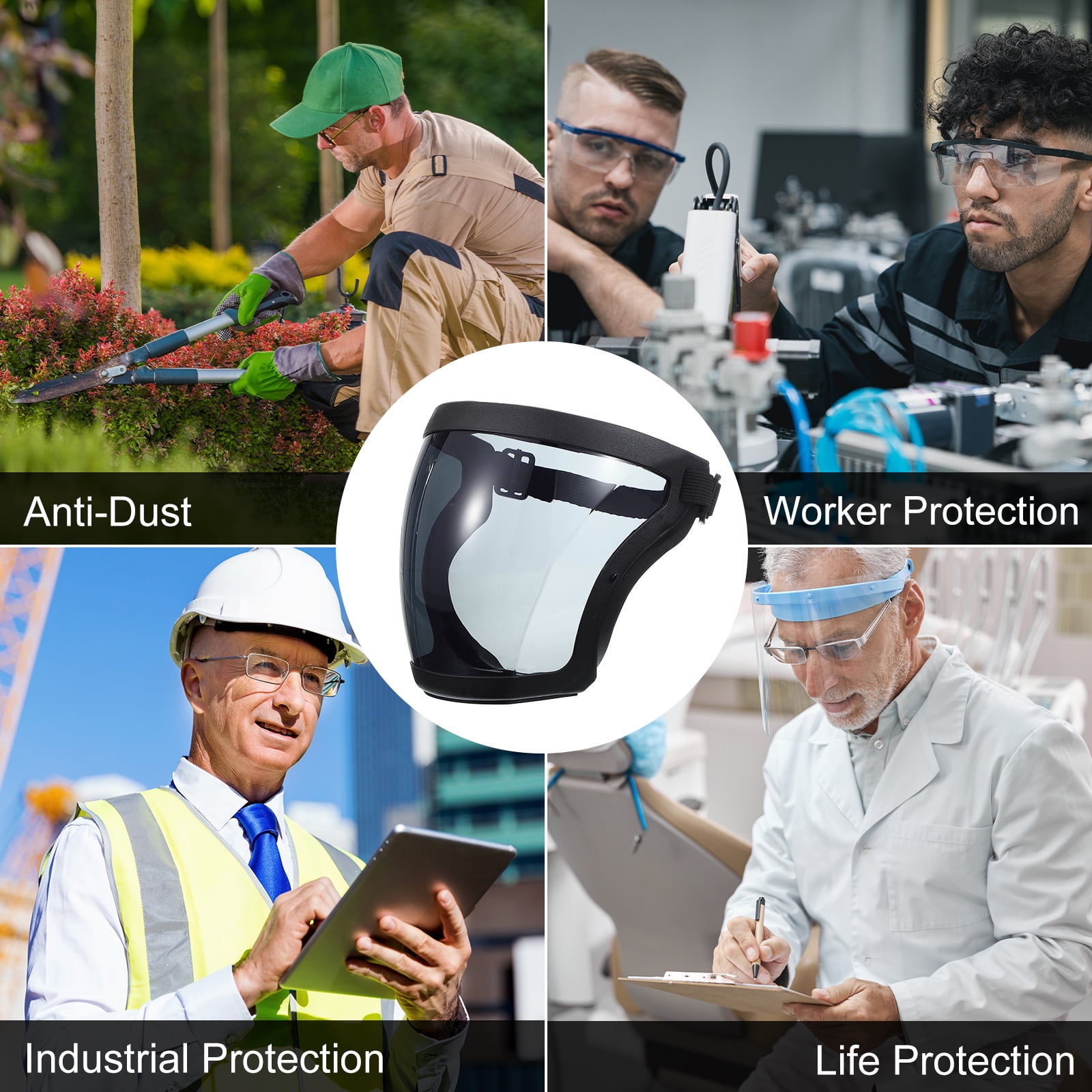 Uxcell Full Safety Face Shields, Anti Fogging Full Safety Face Protection Transparent Face Shield Grey
