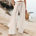 thumbnail image 2 of BLVB Womens Cotton Linen Wide Leg Pants Summer Casual Loose Palazzo Trousers Elastic Drawstring Waist Beach Pants, 2 of 5