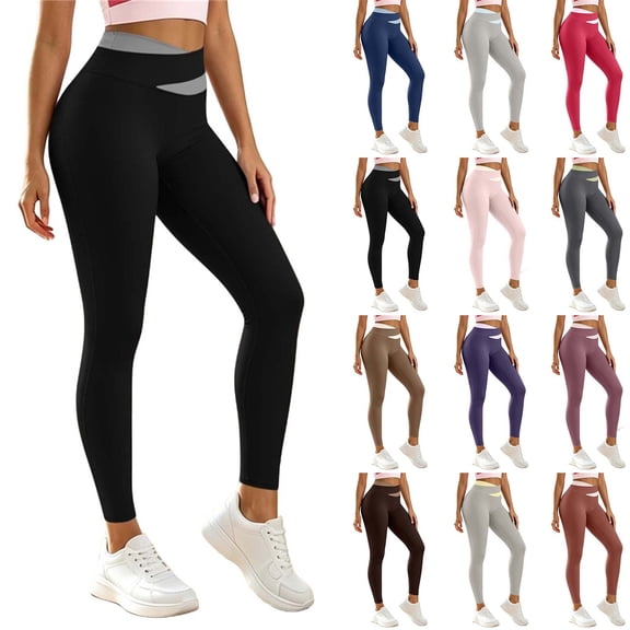 Dzrciro Yoga Pants Women, Plus Size Elastic High Waist Color Block Cross Yoga Leggings, Breathale Soft Daily Walking Bottoms S-3XL