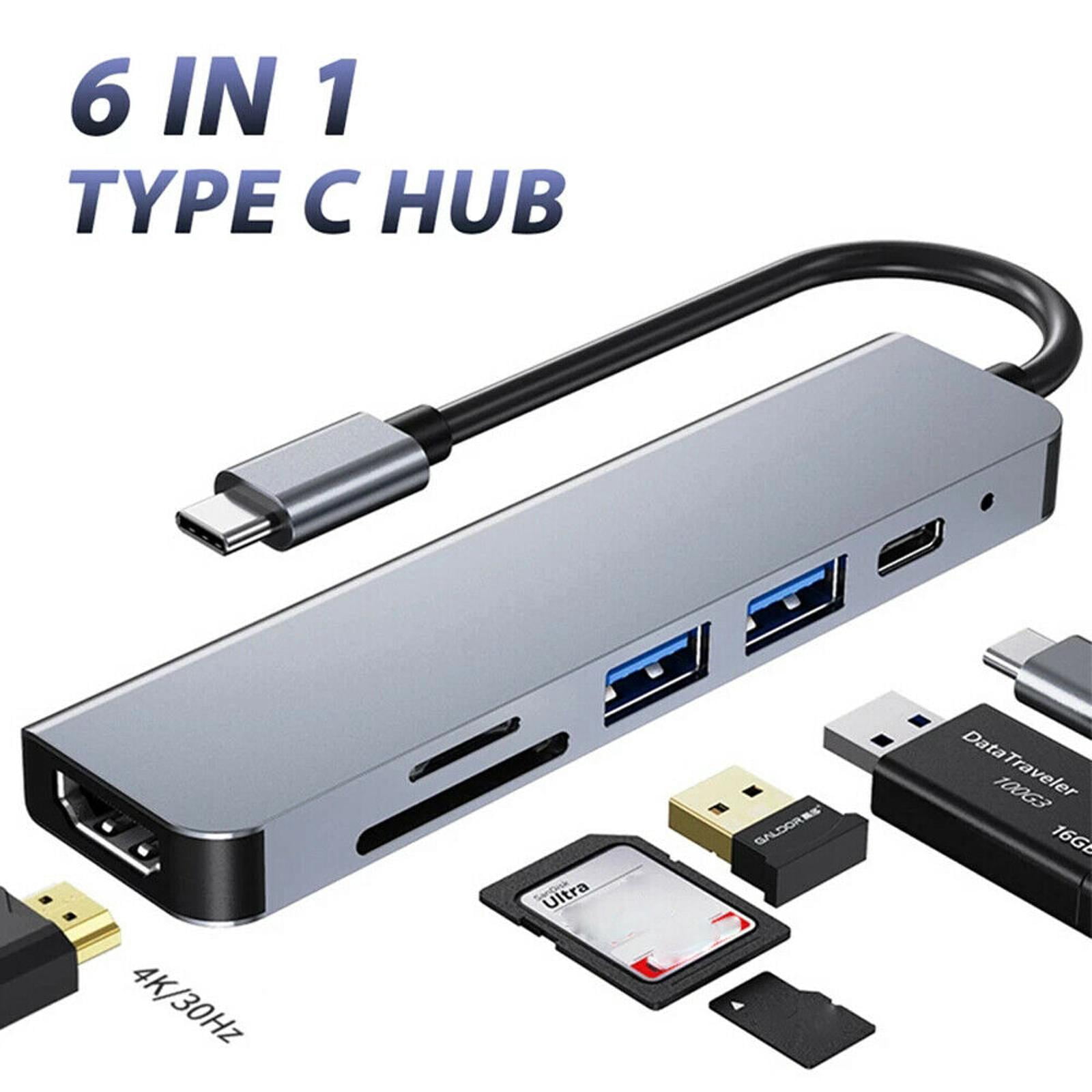 Expand Type C Laptop with 6-in-1 USB Hub 4K, Dual Card Slots, Fast USB Ports, Power Delivery